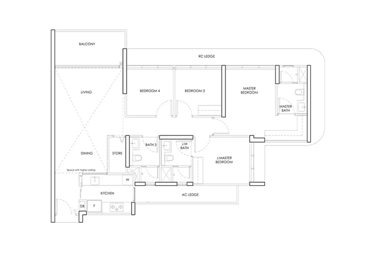 Indicative 4-bedroom layout template for Dunearn Residences — not the developer's actual floor plan